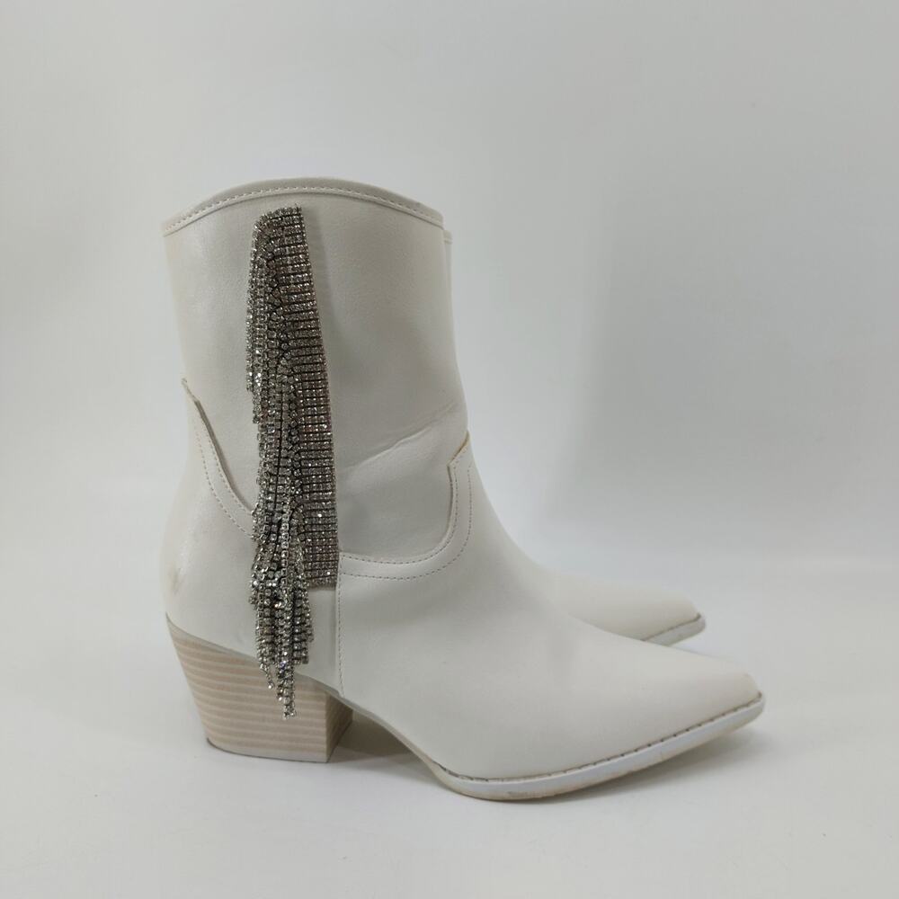 Altar'd State White Western Boot Rhinestone Fringe Ankle 8 - Picture 3 of 11